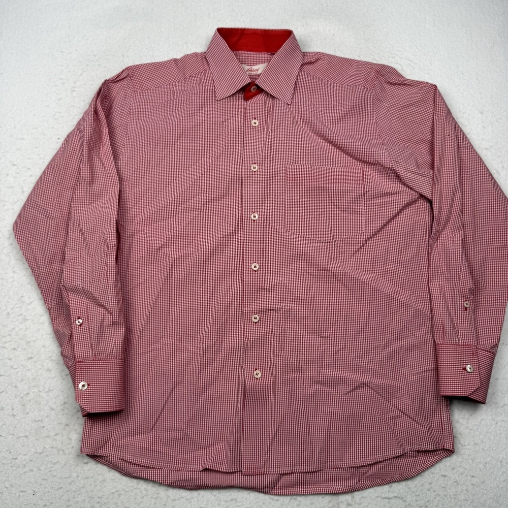 Brioni Shirt Mens 40 Red Gingham Cotton Long Sleeve Dress Button Front Italy - Picture 4 of 8